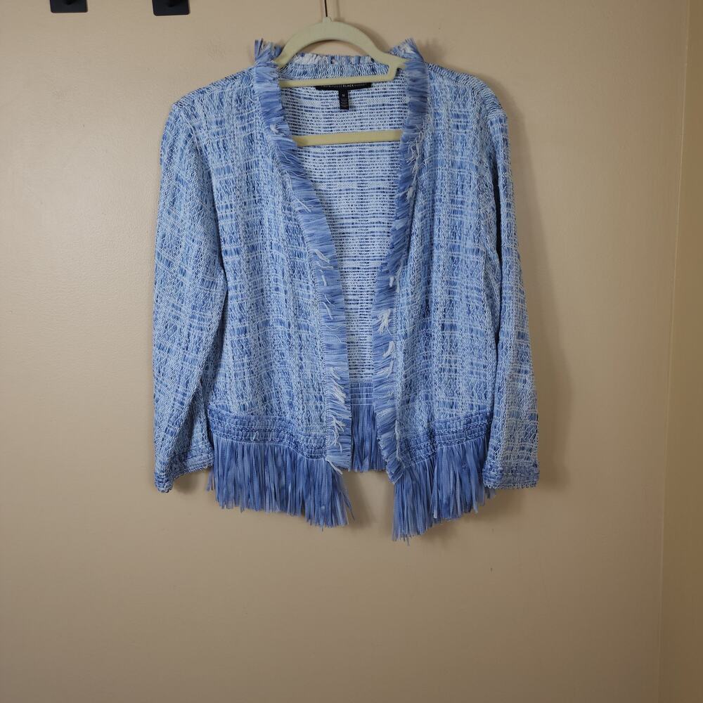White House Black Market Fringe Sweater Jacket in Blue Size M